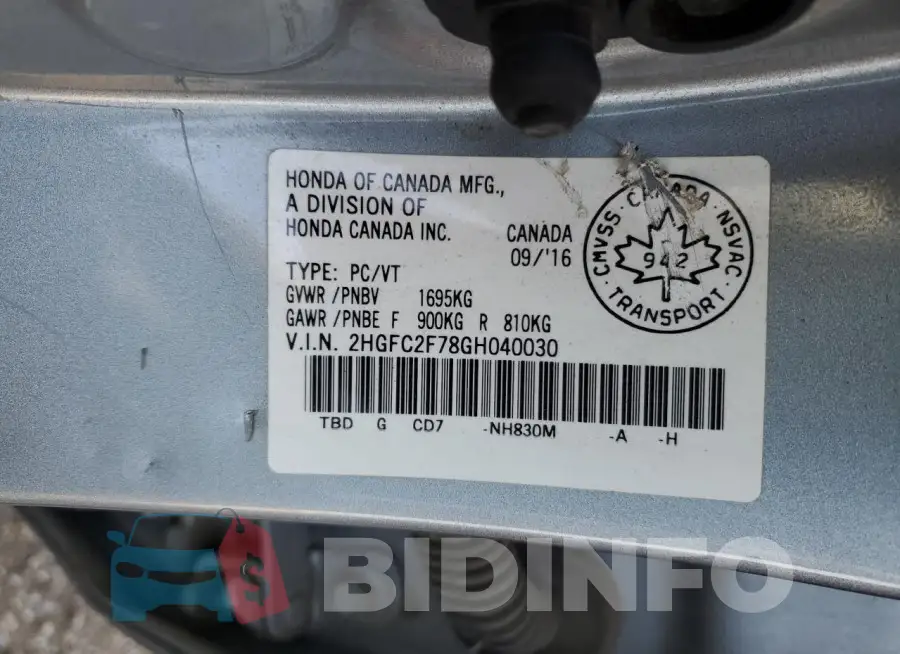 2HGFC2F78GH040030 Photo# 12