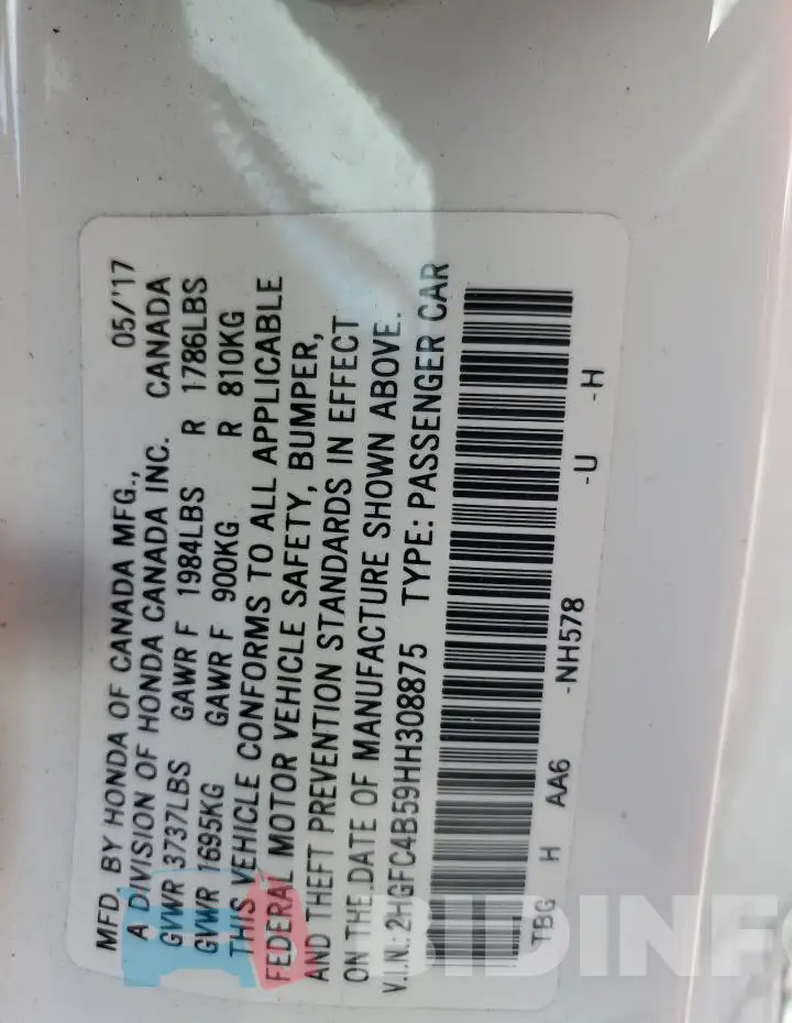 2HGFC4B59HH308875 Photo# 12
