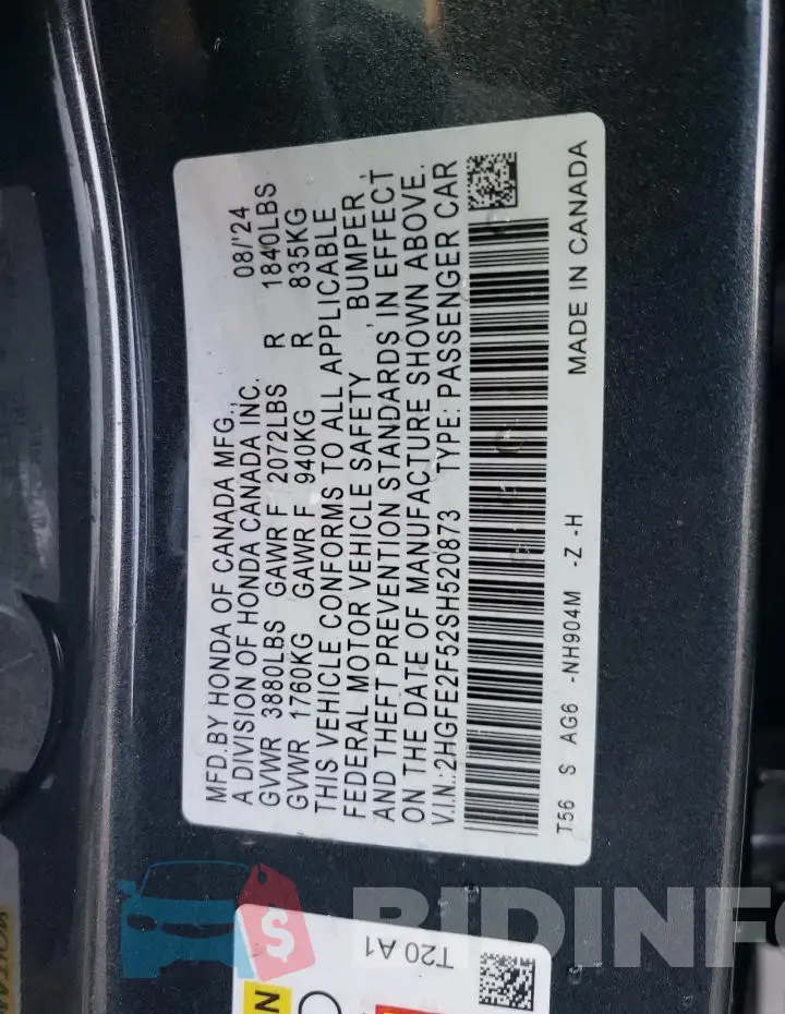 2HGFE2F52SH520873 Photo# 12