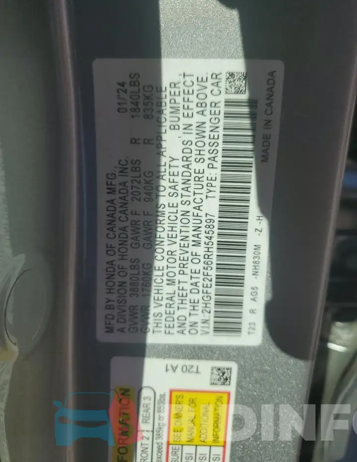 2HGFE2F56RH545897 Photo# 13