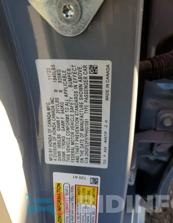 2HGFE2F57PH501081 Photo# 12