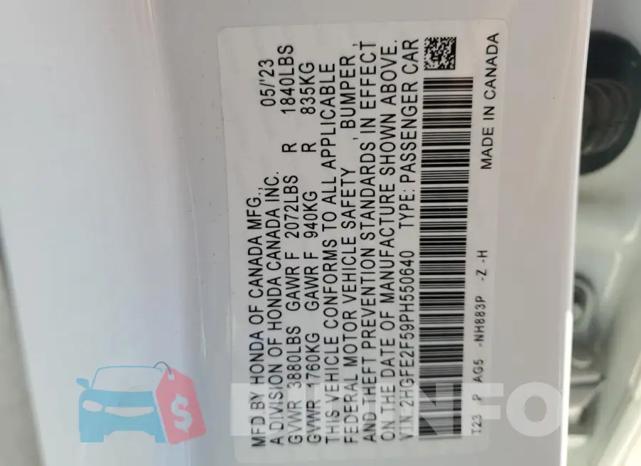 2HGFE2F59PH550640 Photo# 12