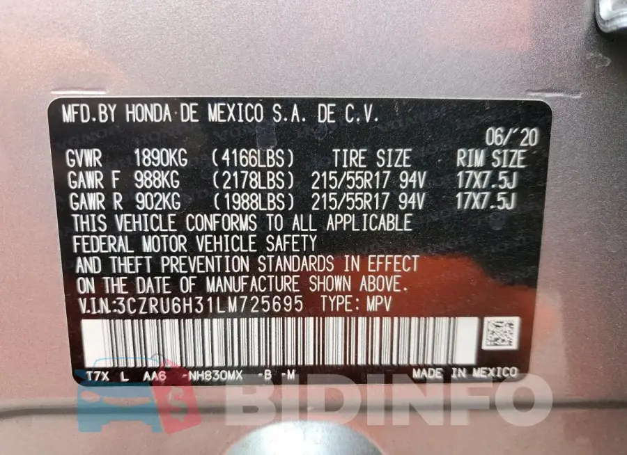 3CZRU6H31LM725695 Photo# 14