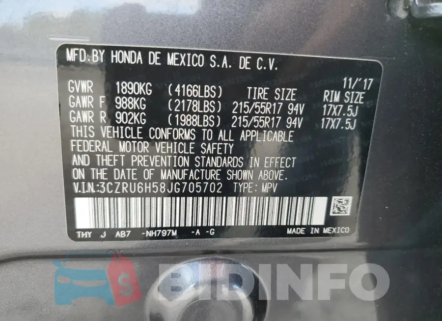3CZRU6H58JG705702 Photo# 14
