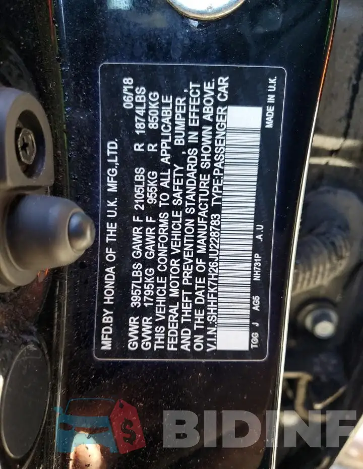 SHHFK7H26JU228783 Photo# 13