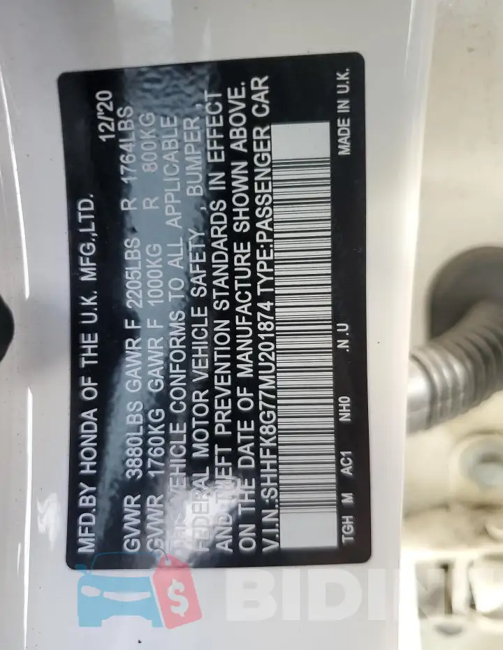 SHHFK8G77MU201874 Photo# 12