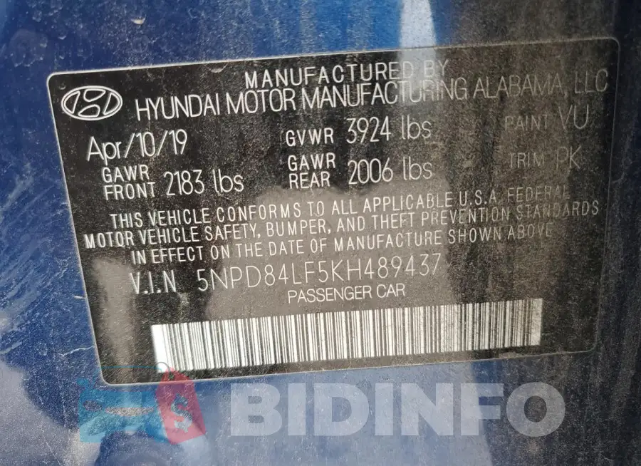 5NPD84LF5KH489437 Photo# 12