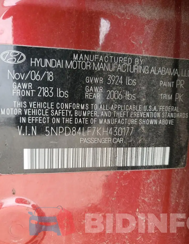 5NPD84LF7KH430177 Photo# 13