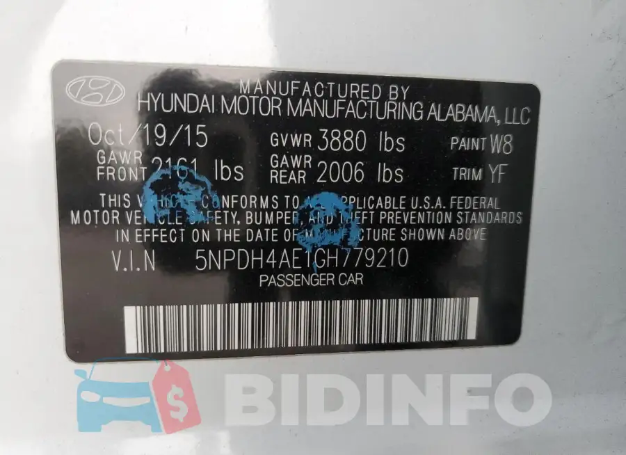 5NPDH4AE1GH779210 Photo# 13