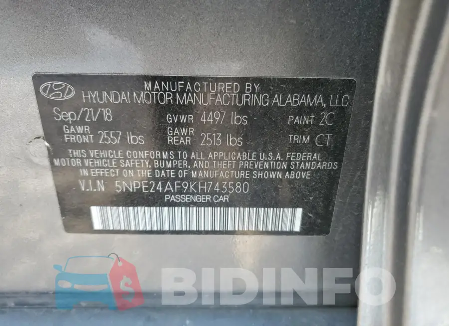 5NPE24AF9KH743580 Photo# 12