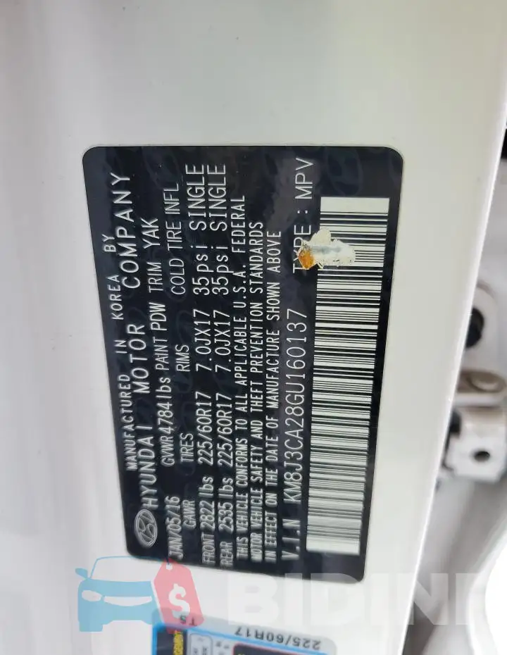 KM8J3CA28GU160137 Photo# 13