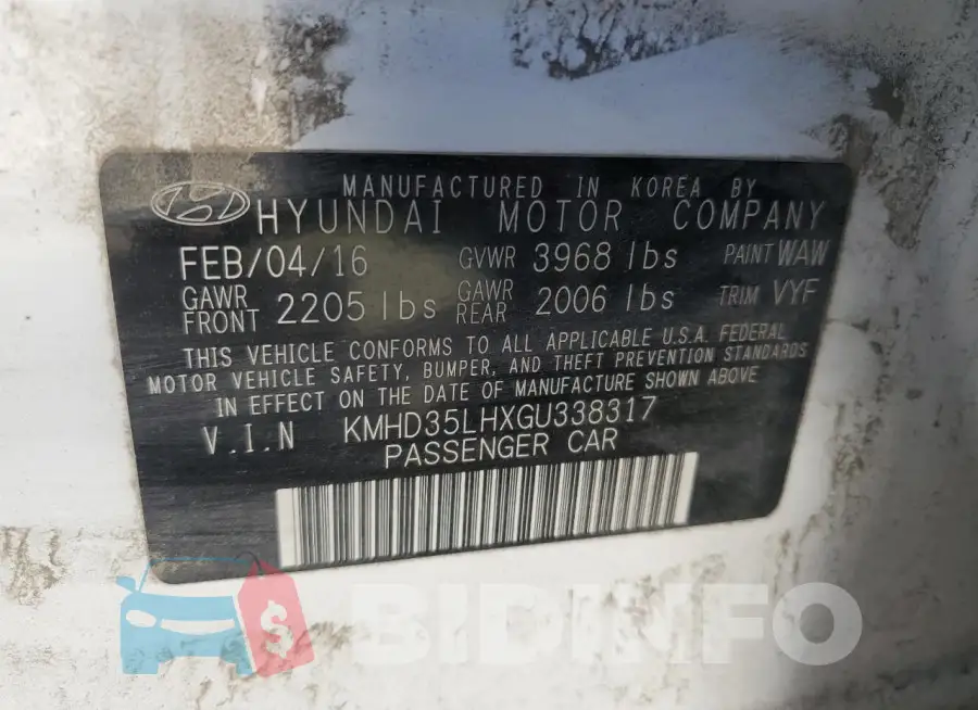 KMHD35LHXGU338317 Photo# 12