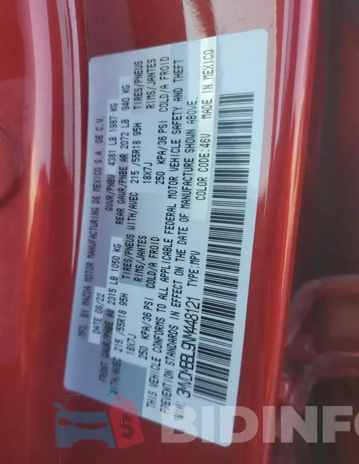 3MVDMBBL9NM448121 Photo# 13