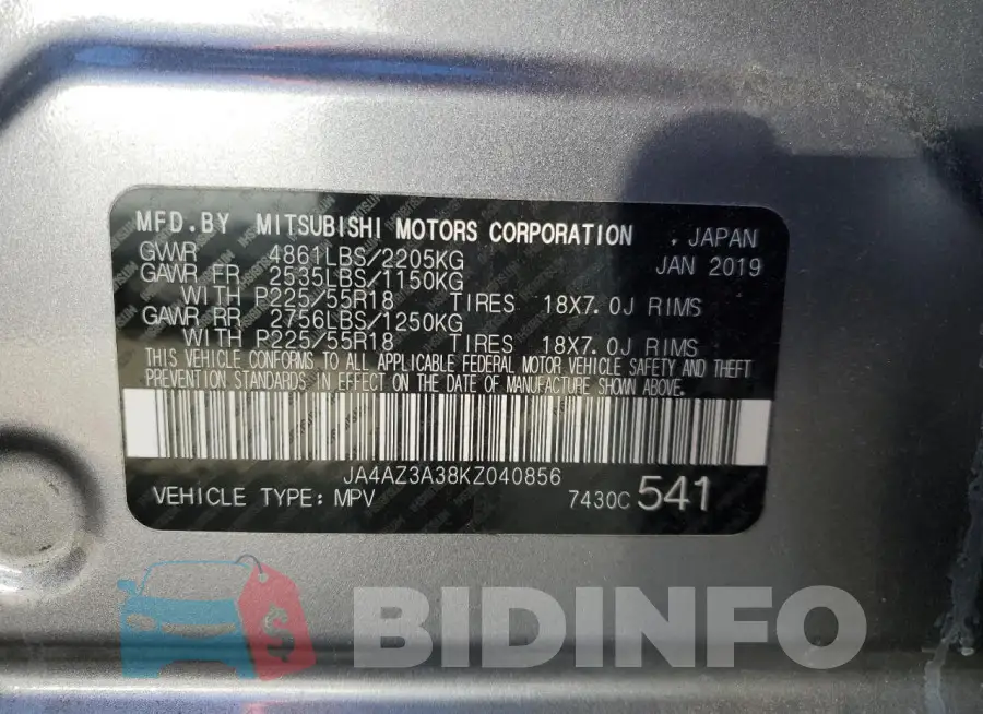 JA4AZ3A38KZ040856 Photo# 13
