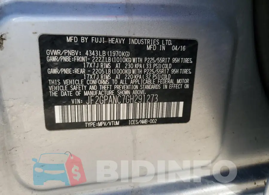 JF2GPANC7GH291273 Photo# 12