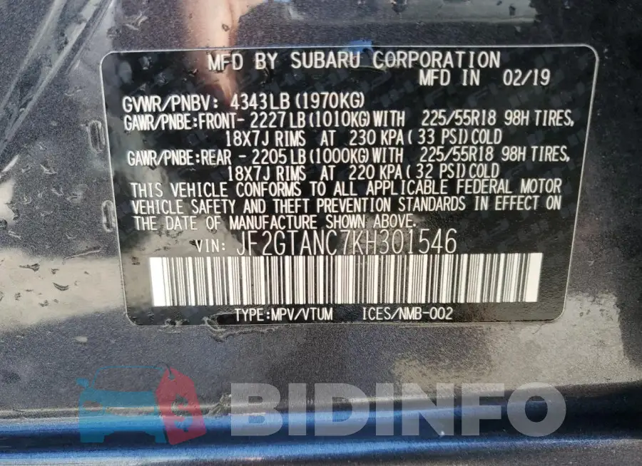 JF2GTANC7KH301546 Photo# 13