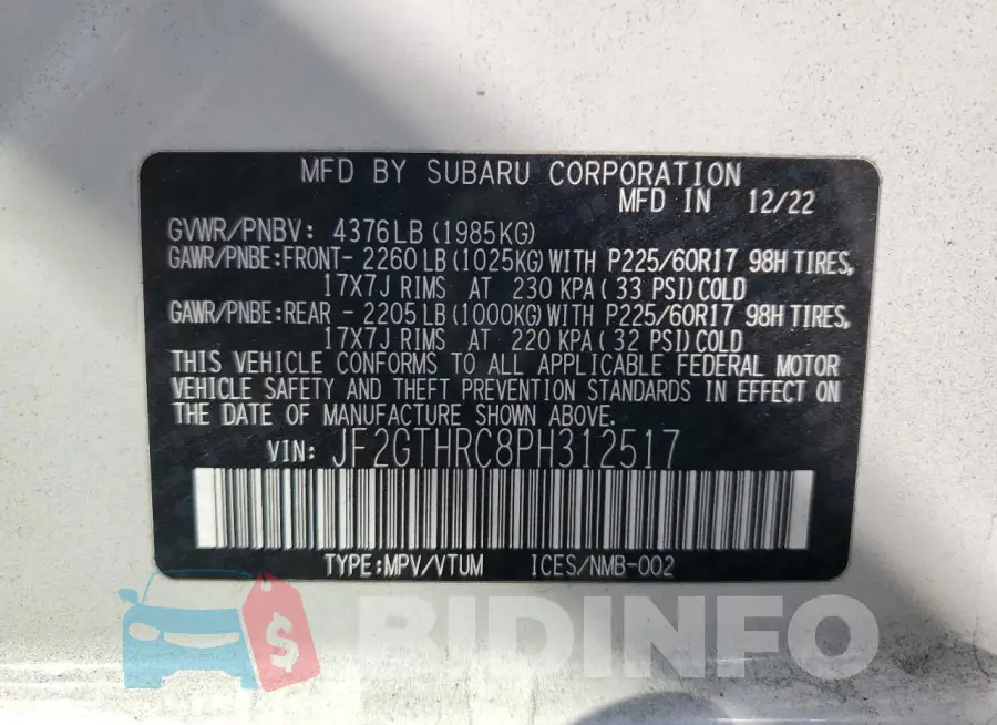 JF2GTHRC8PH312517 Photo# 13