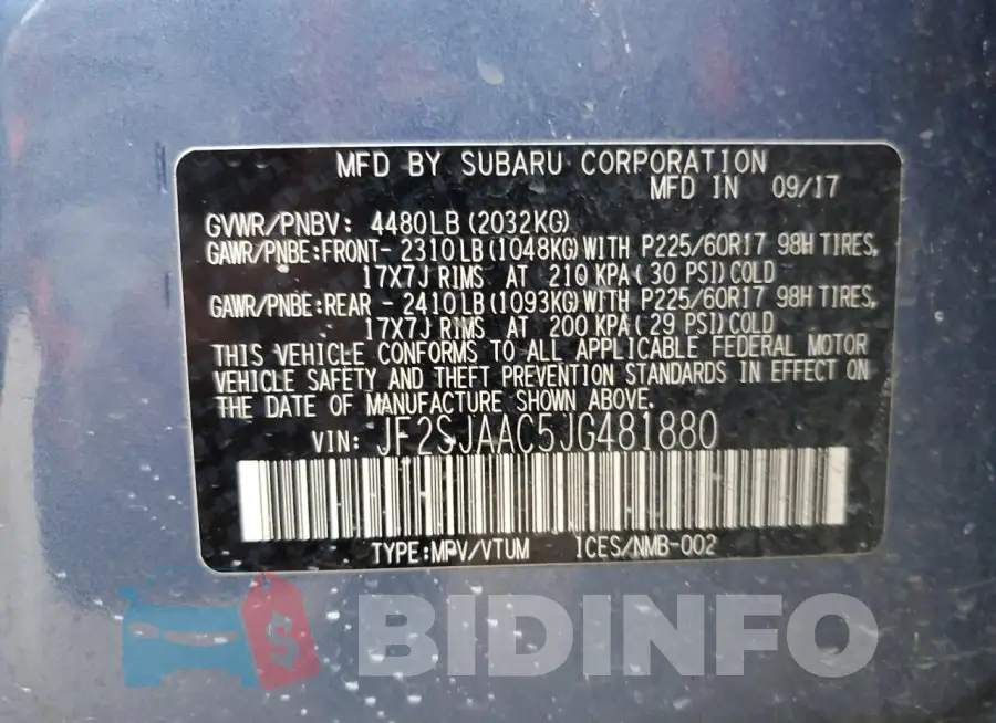 JF2SJAAC5JG481880 Photo# 12