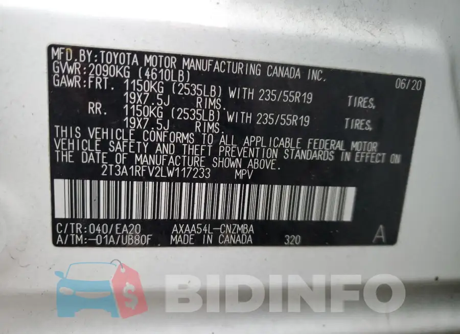 2T3A1RFV2LW117233 Photo# 13