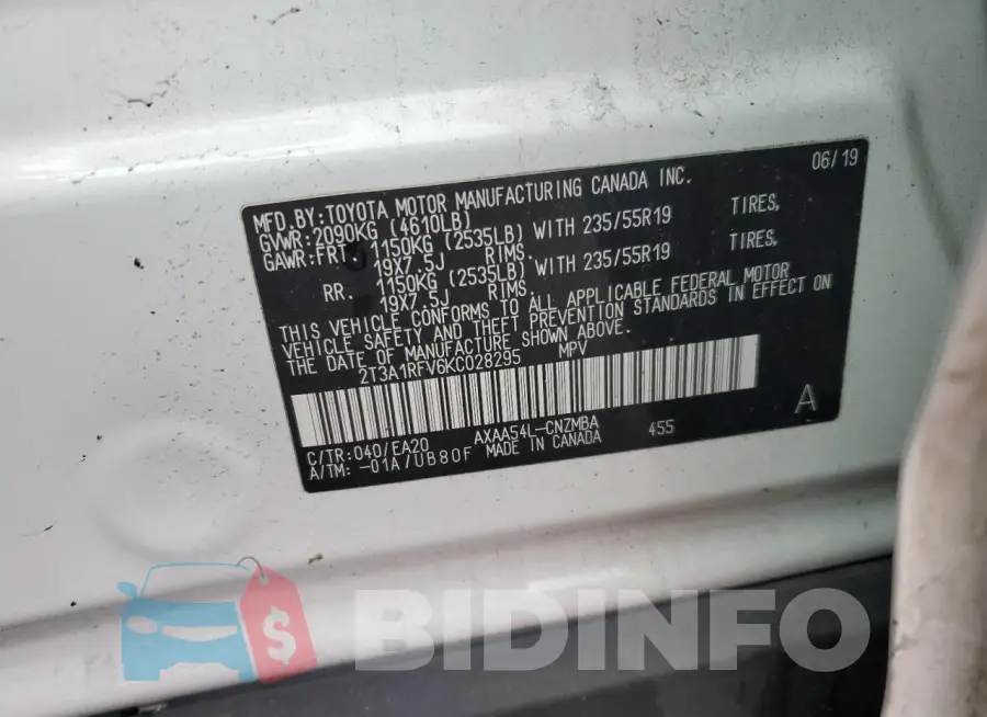 2T3A1RFV6KC028295 Photo# 13