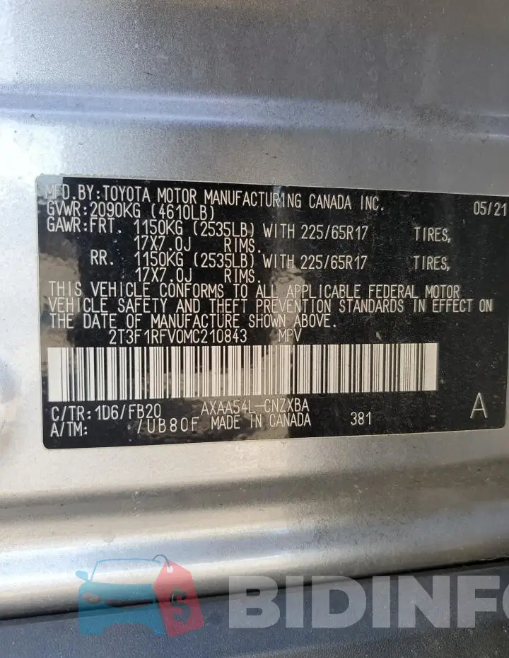 2T3F1RFV0MC210843 Photo# 12