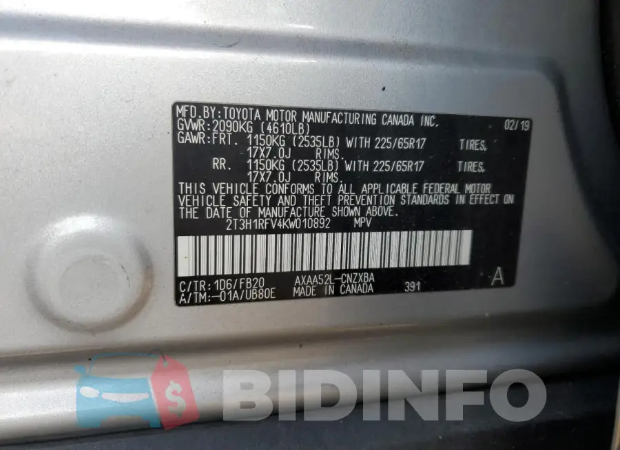2T3H1RFV4KW010892 Photo# 13