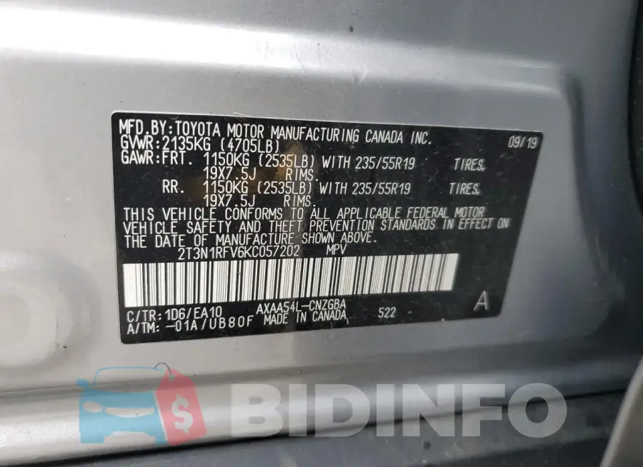 2T3N1RFV6KC057202 Photo# 14