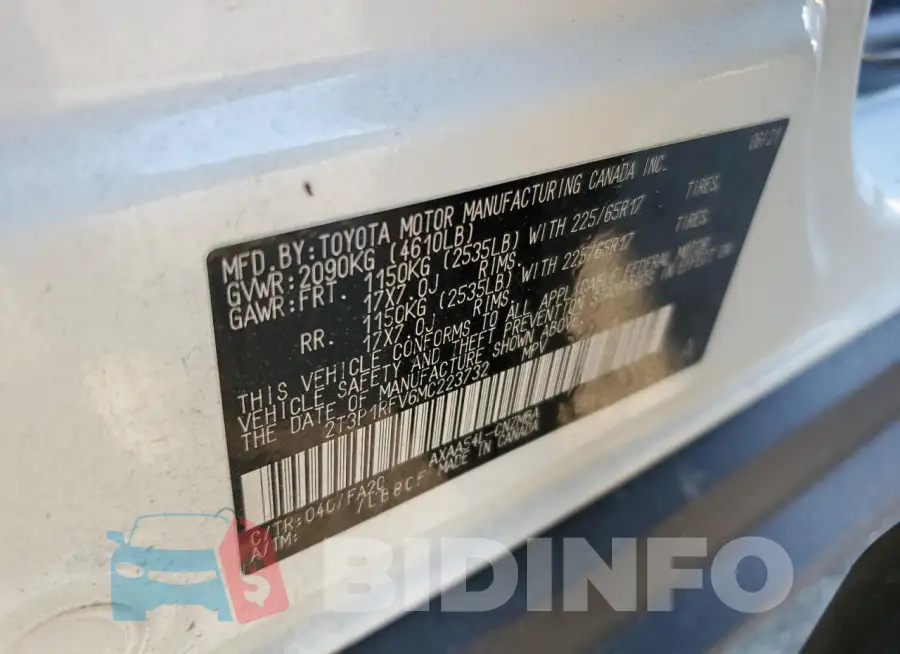 2T3P1RFV6MC223732 Photo# 13