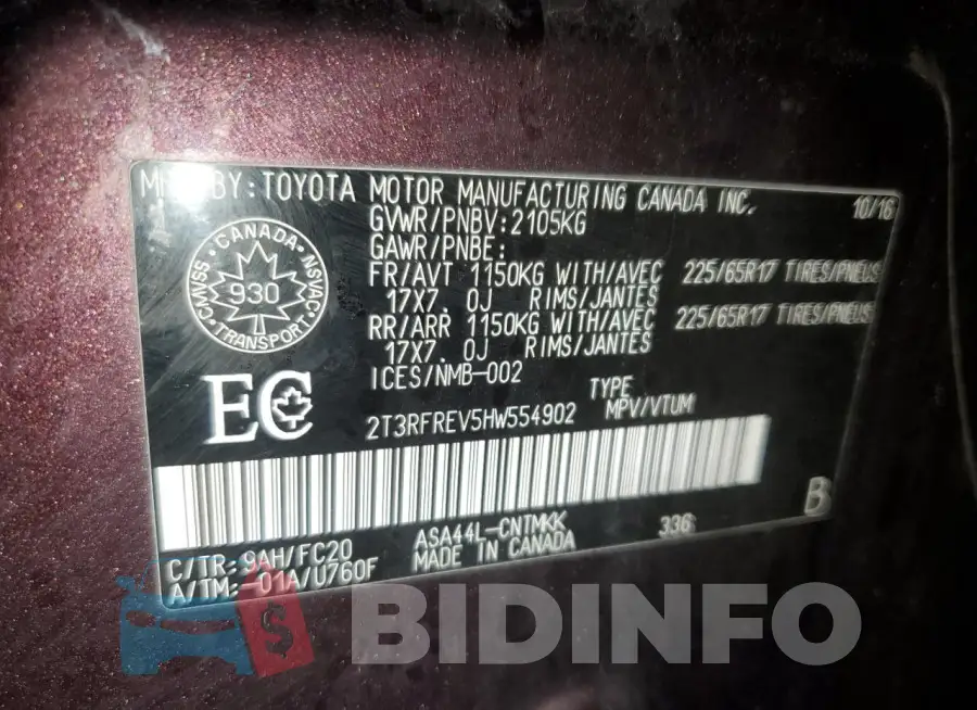 2T3RFREV5HW554902 Photo# 13