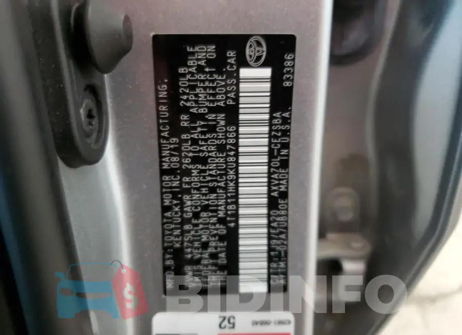 4T1B11HK9KU847866 Photo# 13
