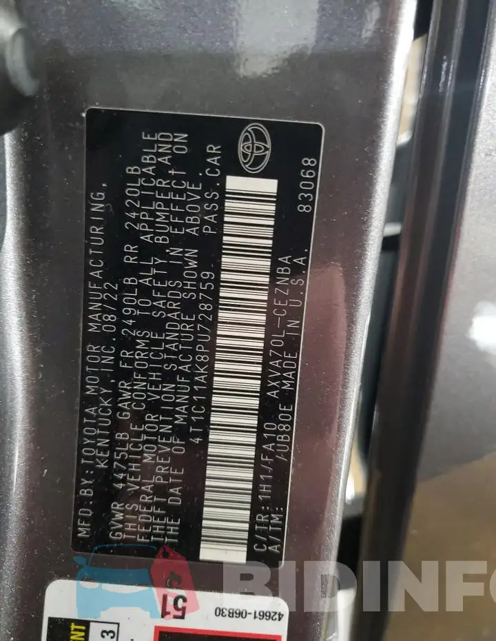 4T1C11AK8PU728759 Photo# 12