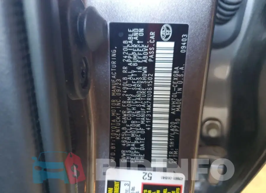 4T1F31AK7RU061502 Photo# 12