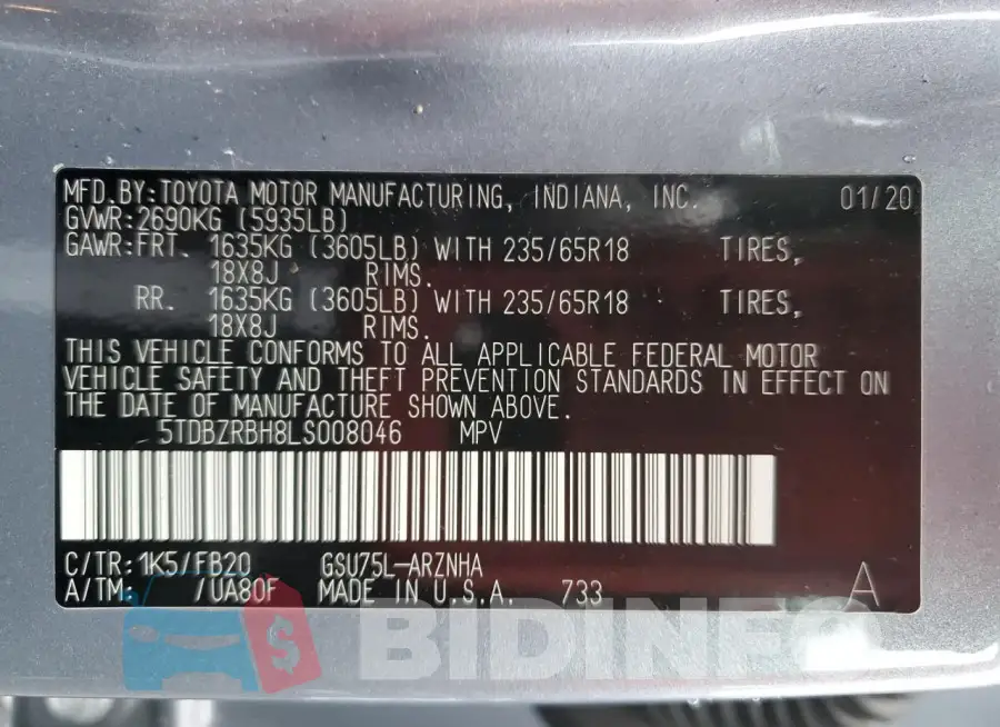 5TDBZRBH8LS008046 Photo# 14