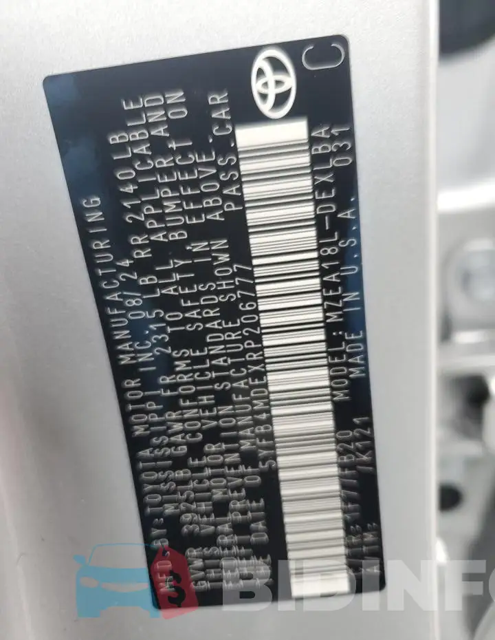 5YFB4MDEXRP206777 Photo# 12