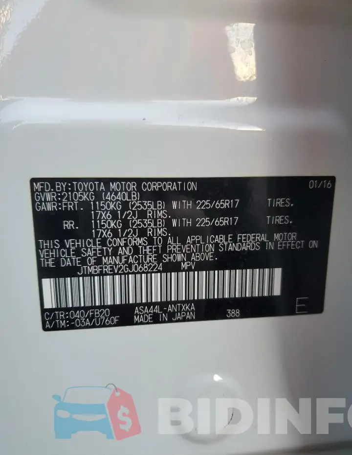 JTMBFREV2GJ068224 Photo# 13