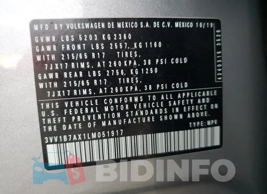 3VV1B7AX1LM051917 Photo# 13