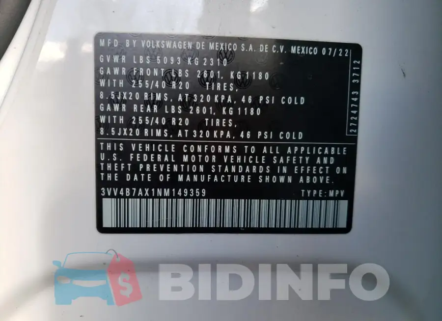 3VV4B7AX1NM149359 Photo# 13