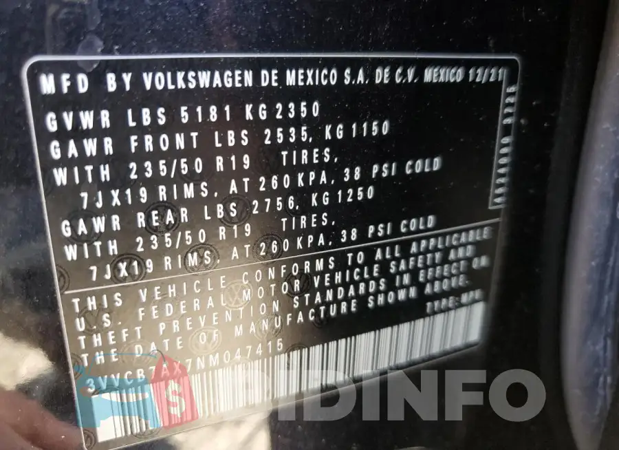 3VVCB7AX7NM047415 Photo# 13