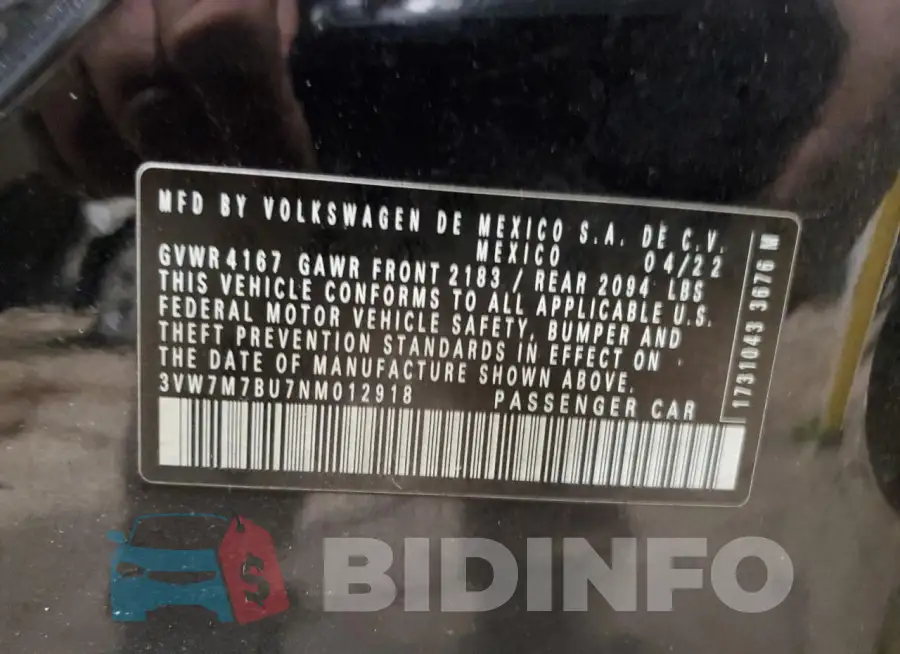 3VW7M7BU7NM012918 Photo# 13