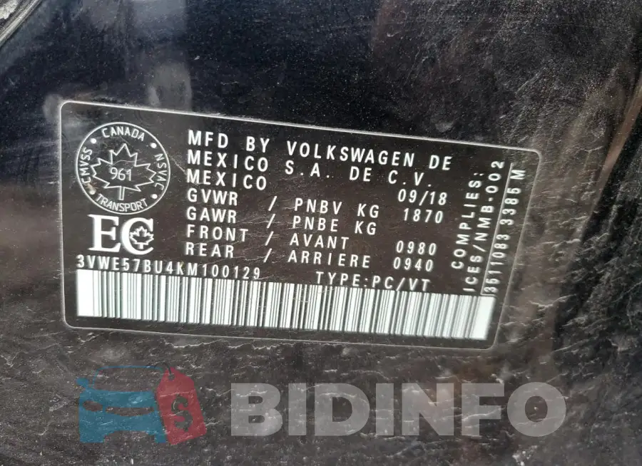 3VWE57BU4KM100129 Photo# 12