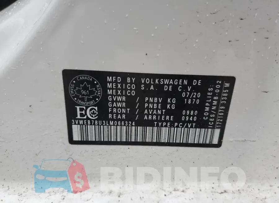 3VWEB7BU3LM066324 Photo# 12