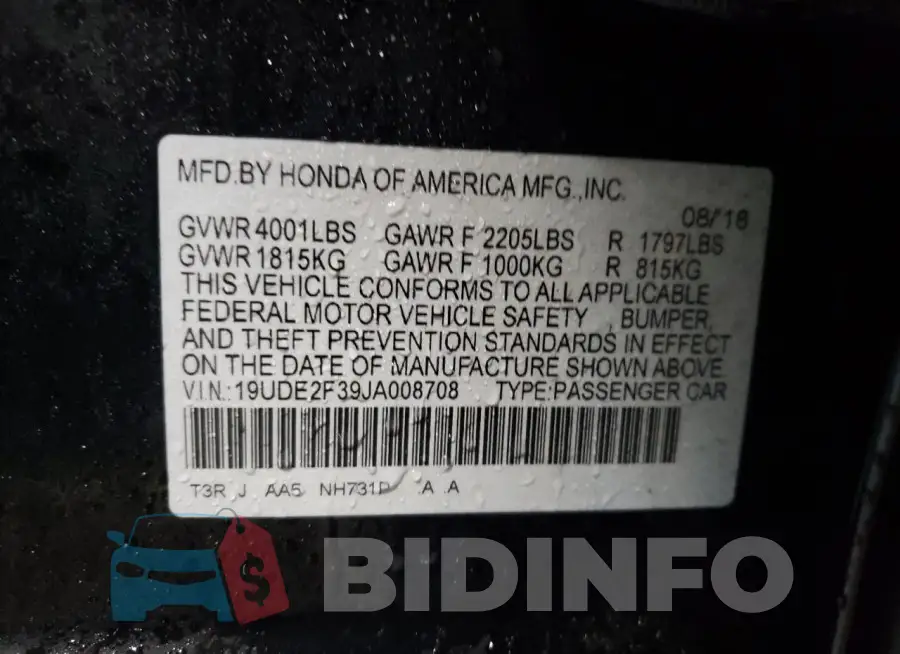 19UDE2F39JA008708 Photo# 12