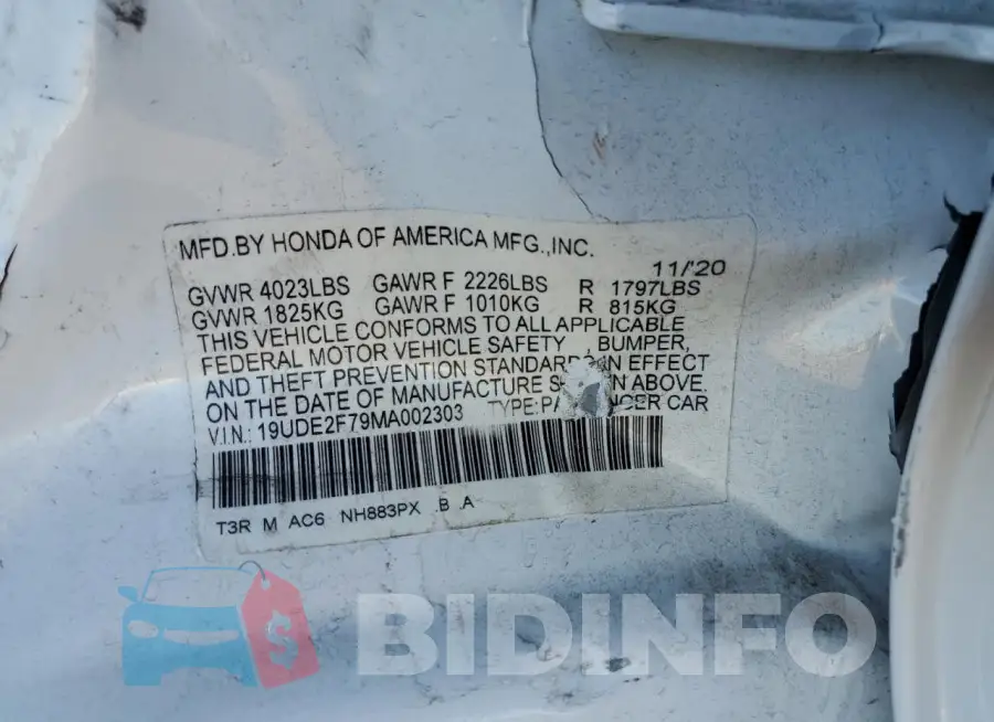 19UDE2F79MA002303 Photo# 13