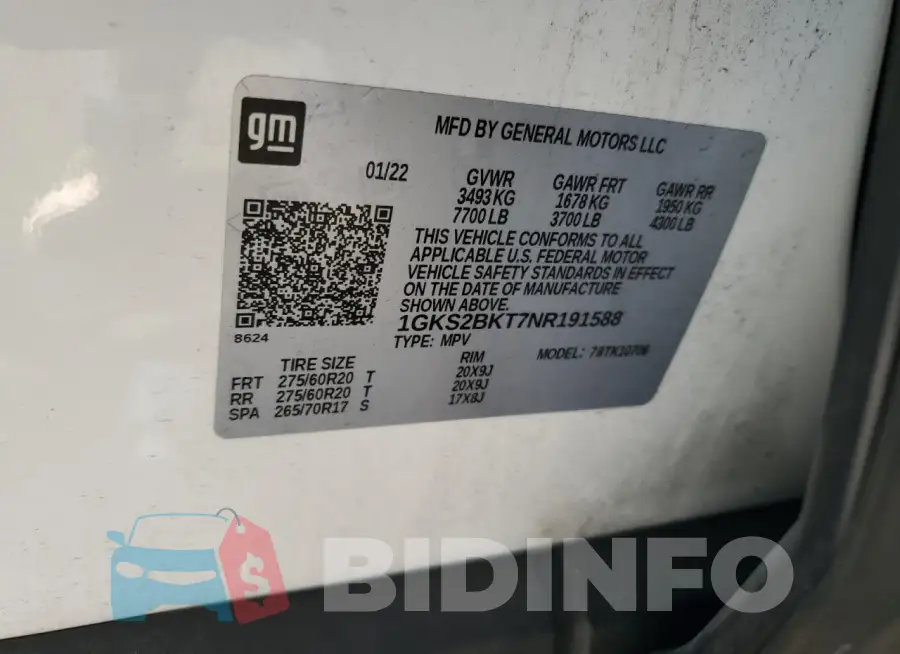 1GKS2BKT7NR191588 Photo# 14
