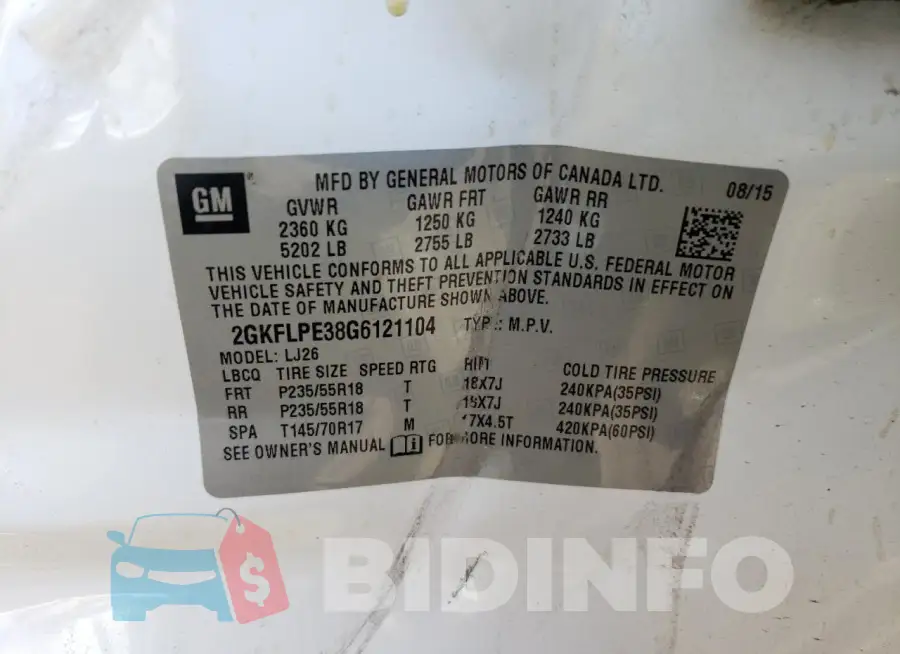 2GKFLPE38G6121104 Photo# 14