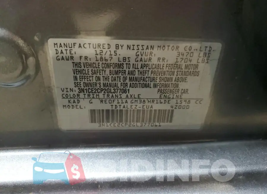3N1CE2CP2GL377061 Photo# 12