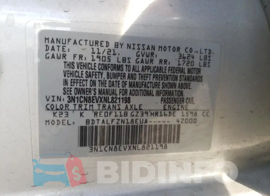 3N1CN8EVXNL821198 Photo# 13