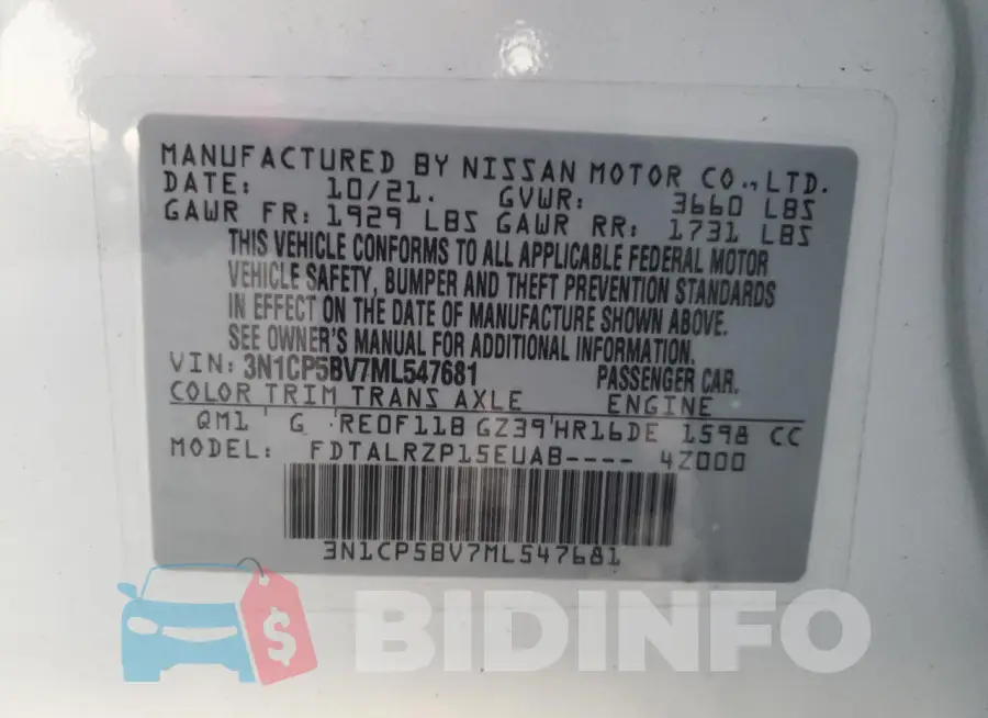 3N1CP5BV7ML547681 Photo# 12