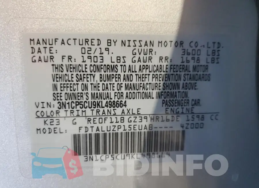 3N1CP5CU9KL498664 Photo# 13