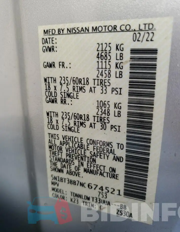 5N1BT3BB7NC674521 Photo# 13